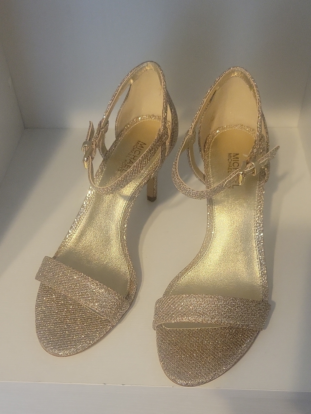 Michael Kors Simone Sz6 Glittering Rose Gold Sand Ankle-Strap Heels